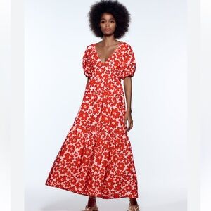 Zara Red & white Floral maxi dress Size XXL